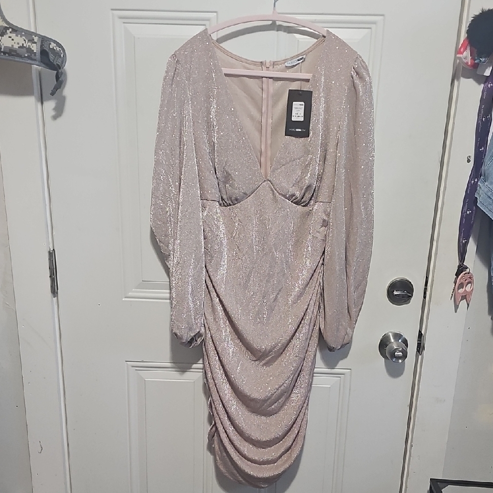 Fashion Nova Pink Bodycon Bishop Sleeve Dress